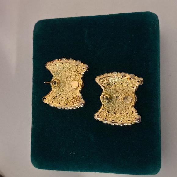 Vintage Gold and Rhinestone Pearl Pave Earrings - Picture 3 of 5